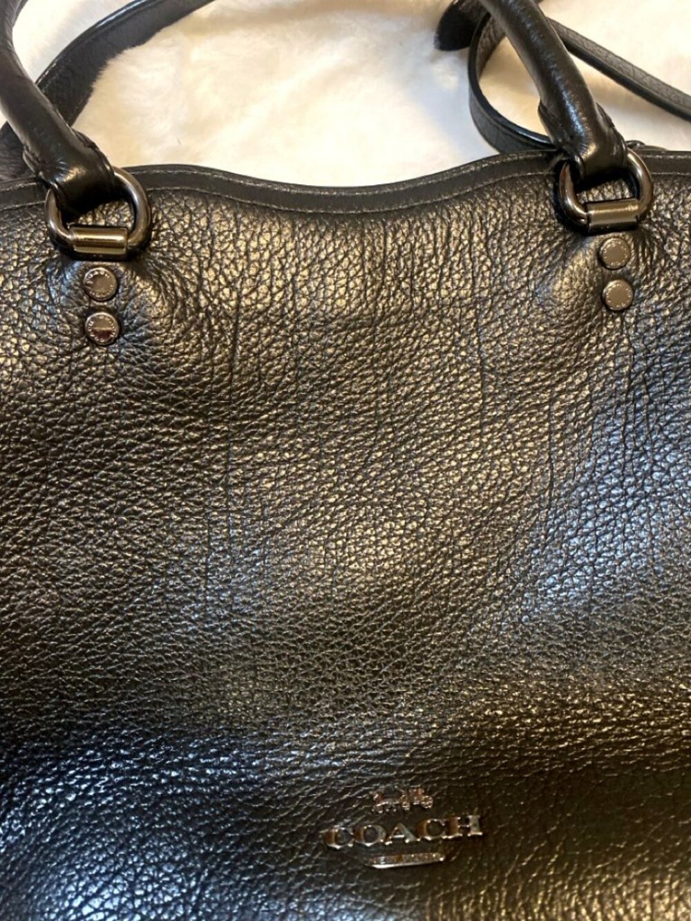 Coach Edie 31 Mixed Leather Bag Black Pebbled Leather Suede Panels